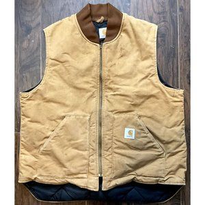 Vintage men's Carhartt made in USA quilt lined tan/khaki duck canvas vest | 2XL